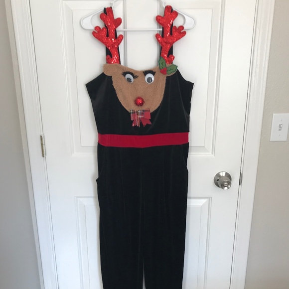 Christmas No Boundaries Reindeer Velvet 3D Print Jumpsuit Overalls Size L 11-13 - Picture 4 of 8